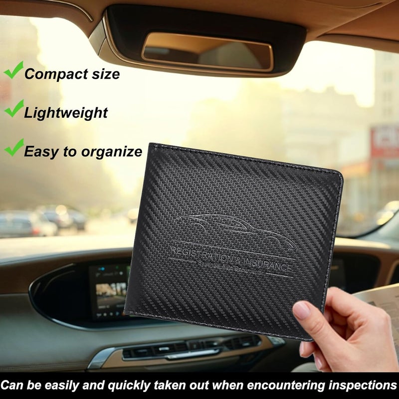 Miunice Car Registration and Insurance Holder, Premium Pu Leather Vehicle Glove Box Organizer - for Driver License, Cards & Essential Documents (Carbon Fiber Black) - Image 4
